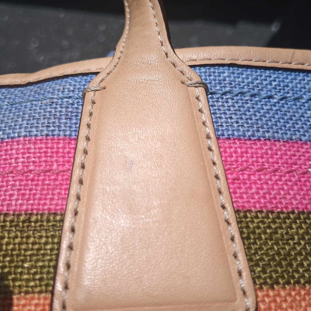 Coach Multicolor Stripe Canvas Tote with Tan Leather Trim - Picture 5 of 9